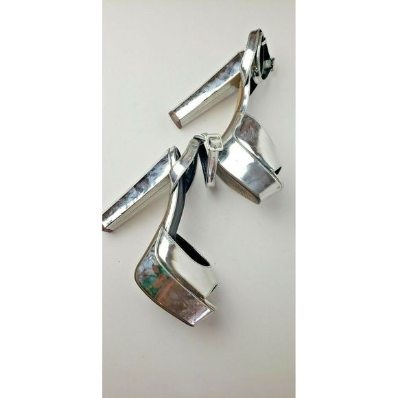 Tulipano Italian Silver Platform Block Heel Sz 8.5 - Picture 8 of 11